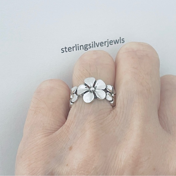 🌺TOP SELLER 🌺Silver 3 Plumeria Flower Ring with Leaves, Hawaii Jewelry Rings - Picture 10 of 16